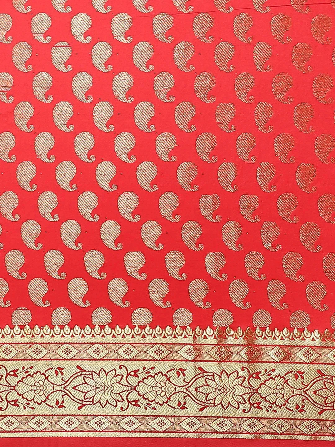 Red Woven Design Brocade Saree - Libas 