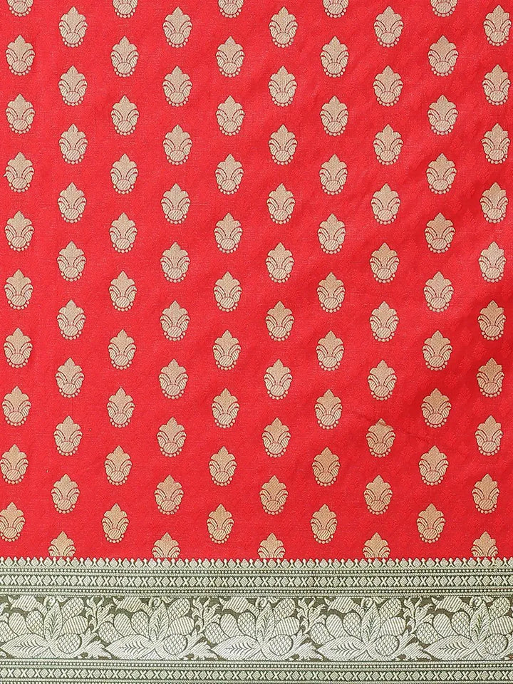 Red Woven Design Brocade Saree - Libas