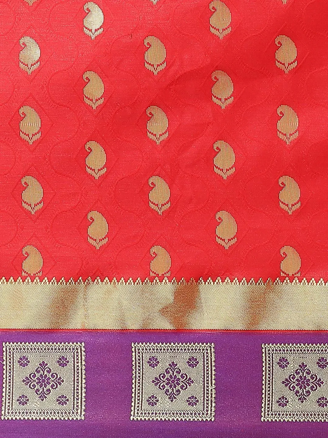 Red Woven Design Brocade Saree - Libas