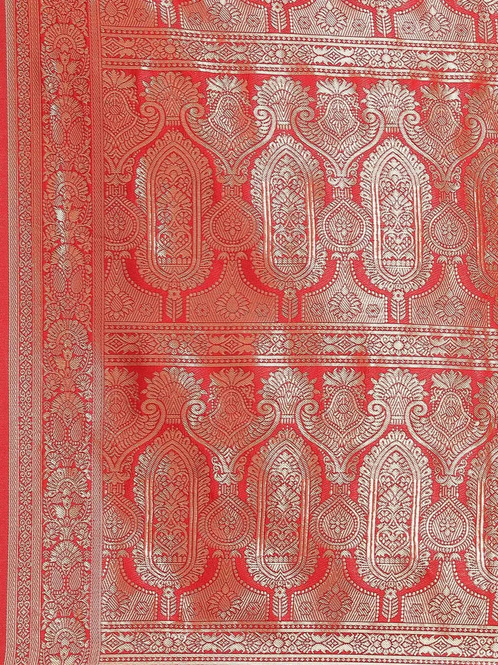 Red Woven Design Brocade Saree - Libas