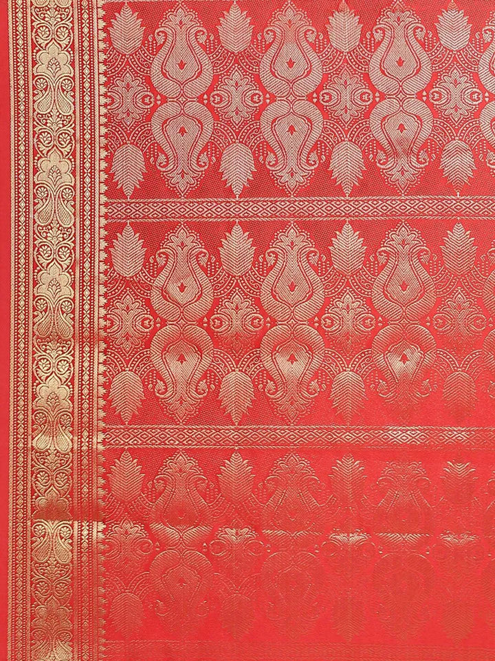 Red Woven Design Brocade Saree - Libas