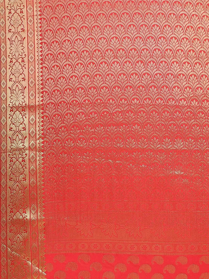 Red Woven Design Brocade Saree - Libas