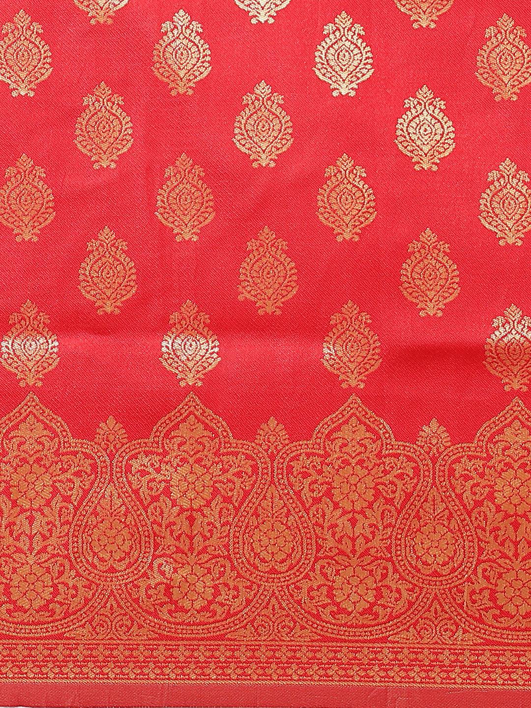 Red Woven Design Brocade Saree - Libas