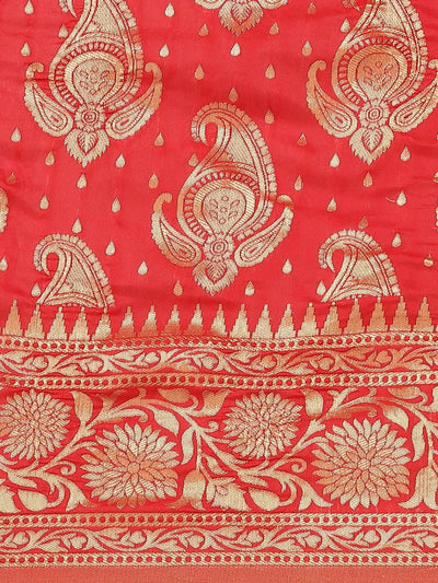 Red Woven Design Brocade Saree - Libas