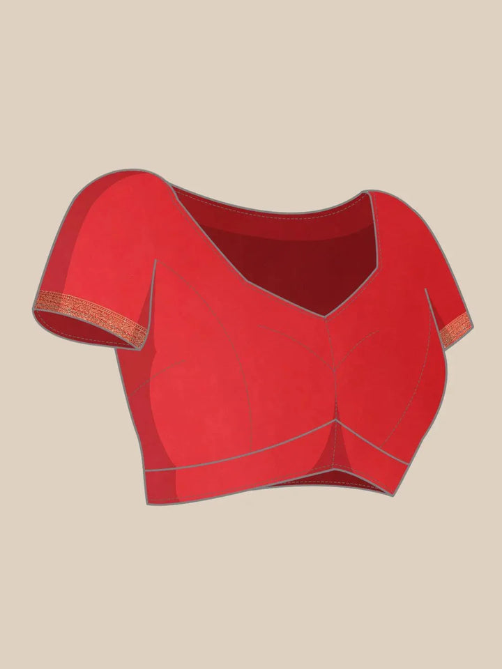 Red Woven Design Brocade Saree - Libas
