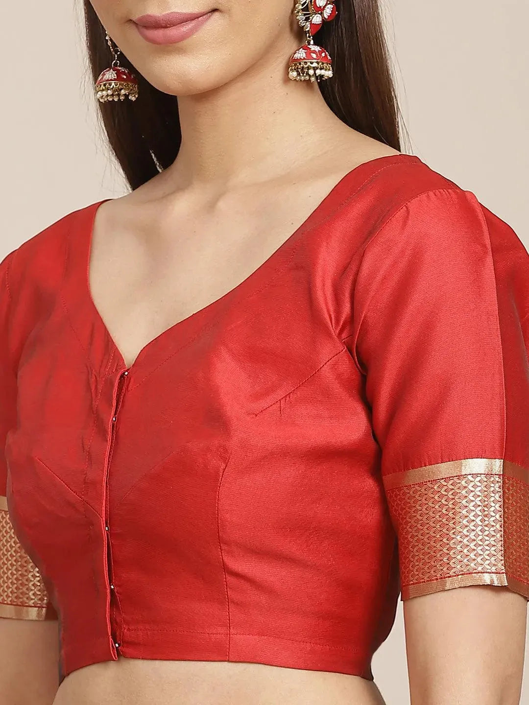 Red Woven Design Brocade Saree - Libas 