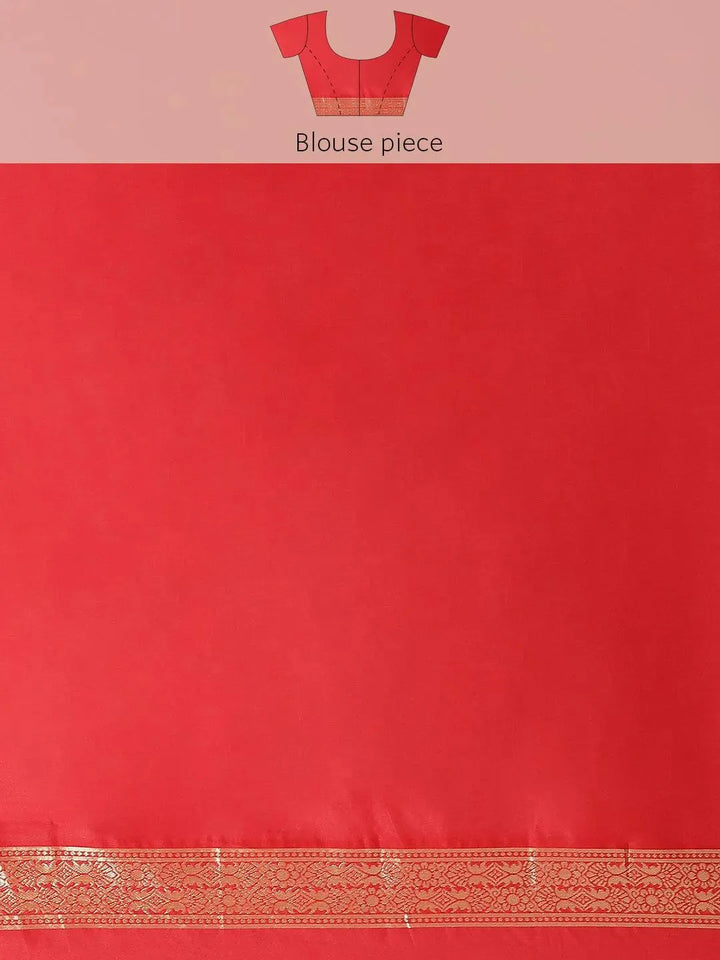 Red Woven Design Brocade Saree - Libas