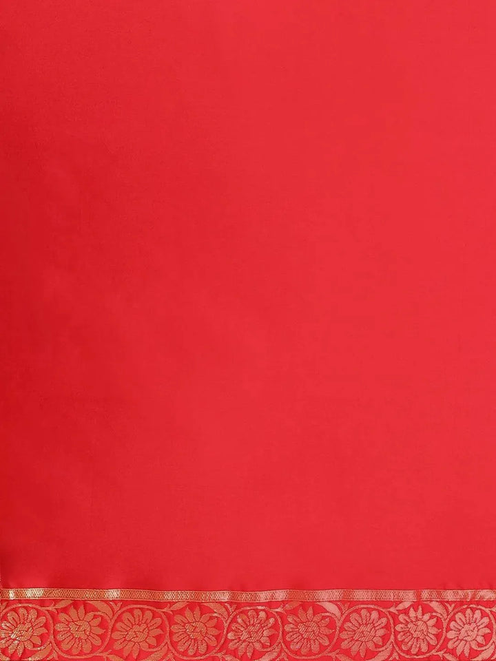 Red Woven Design Brocade Saree - Libas
