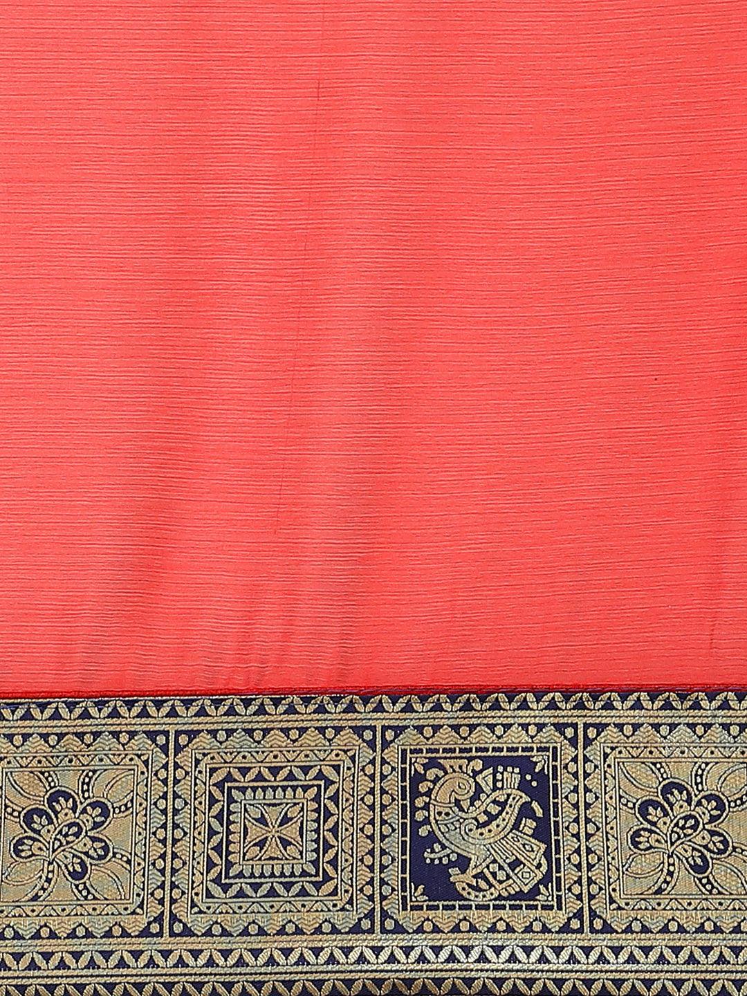 Red Woven Design Chiffon Saree - Libas