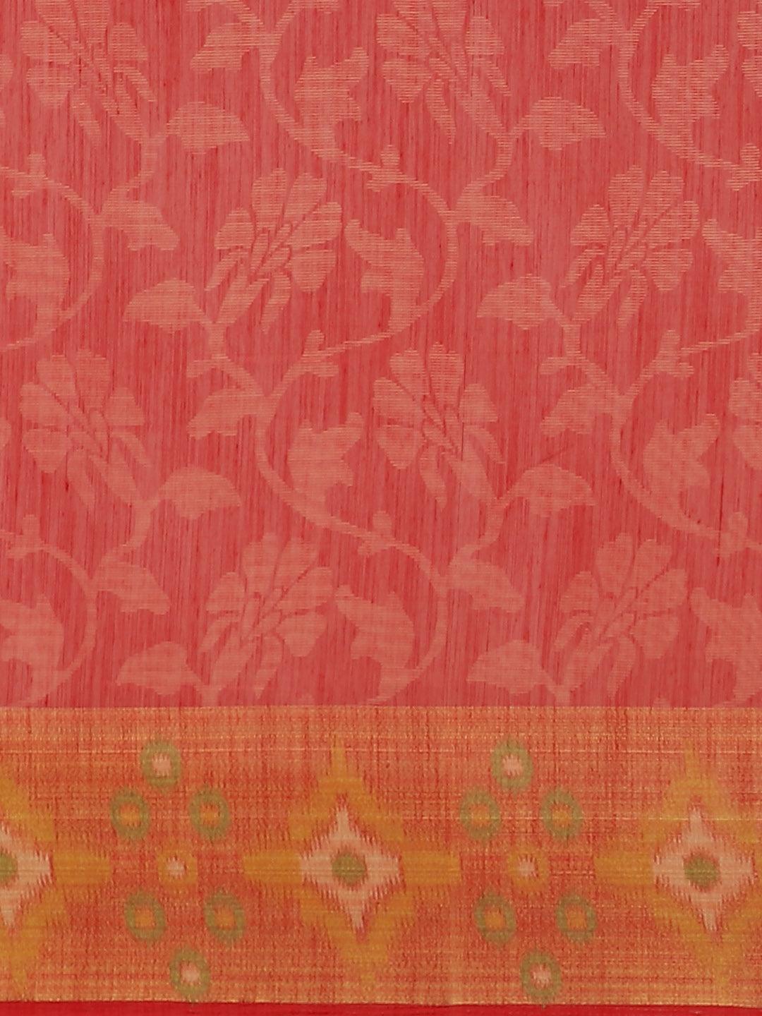 Red Woven Design Cotton Saree - Libas