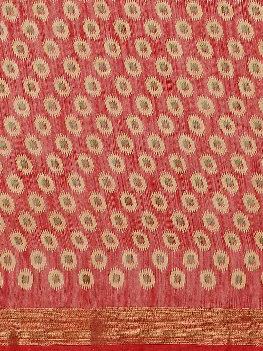 Red Woven Design Cotton Saree - Libas 