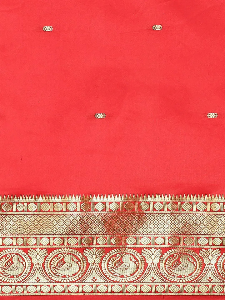 Red Woven Design Silk Blend Saree - Libas