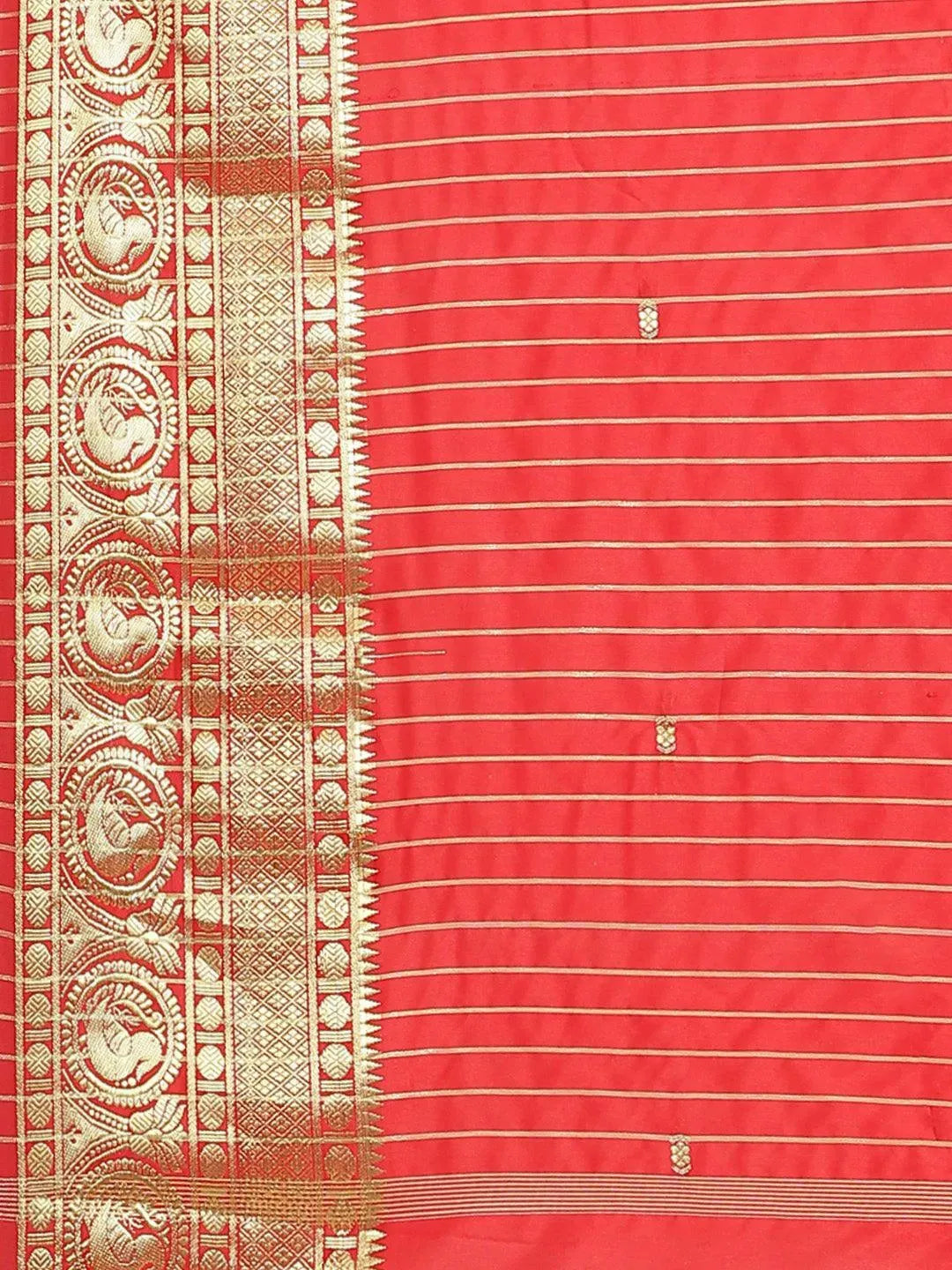 Red Woven Design Silk Blend Saree - Libas 