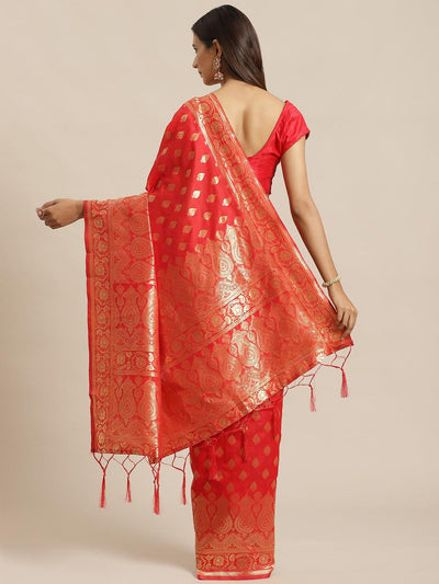 Red Woven Design Silk Saree - Libas
