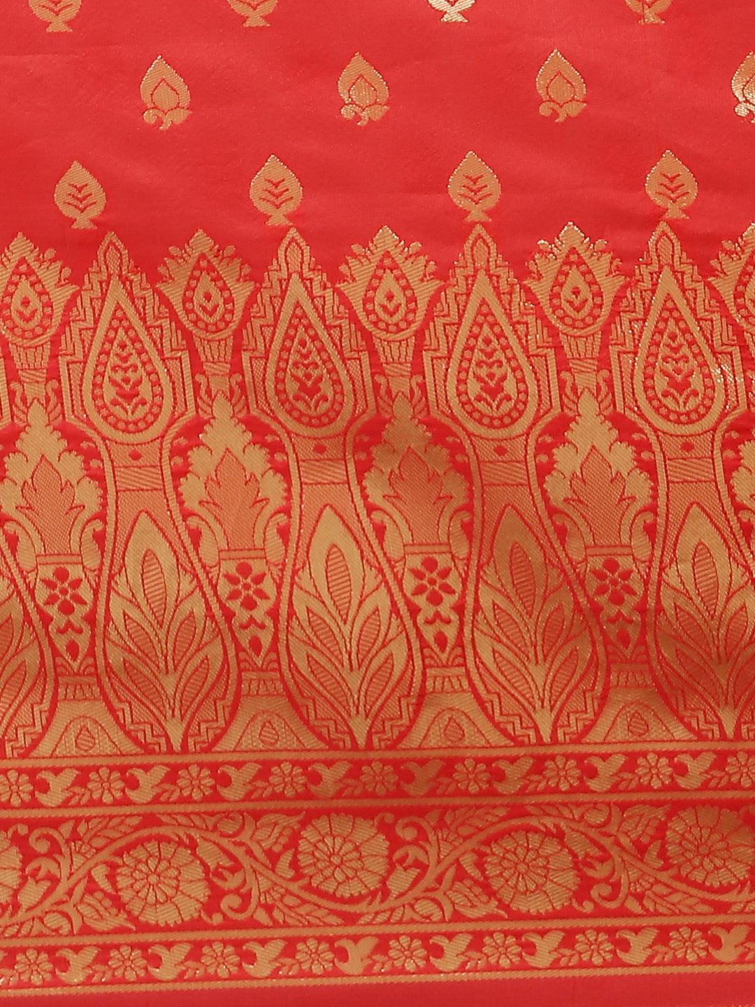 Red Woven Design Silk Saree - Libas