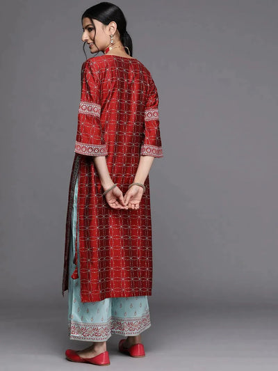 Red Yoke Design Chanderi Silk Kurta - Libas