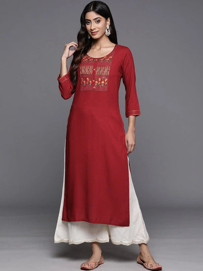 Red Yoke Design Rayon Straight Kurta - Libas