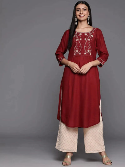 Red Yoke Design Rayon Straight Kurta - Libas