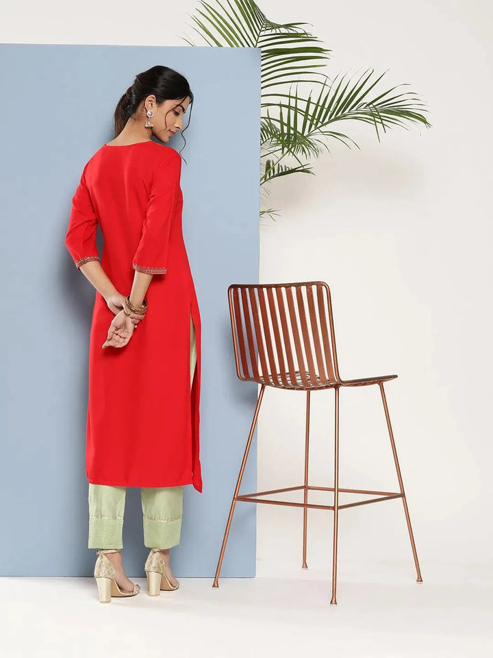 Red Yoke Design Rayon Straight Kurta - Libas