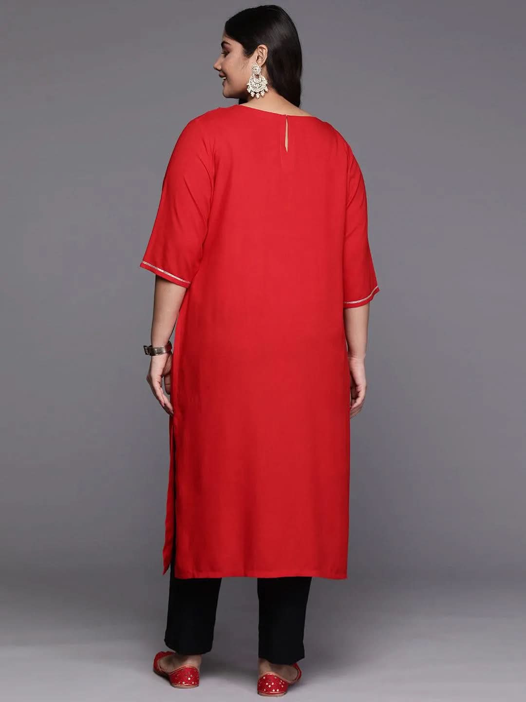 Red Yoke Design Rayon Straight Kurta - Libas 