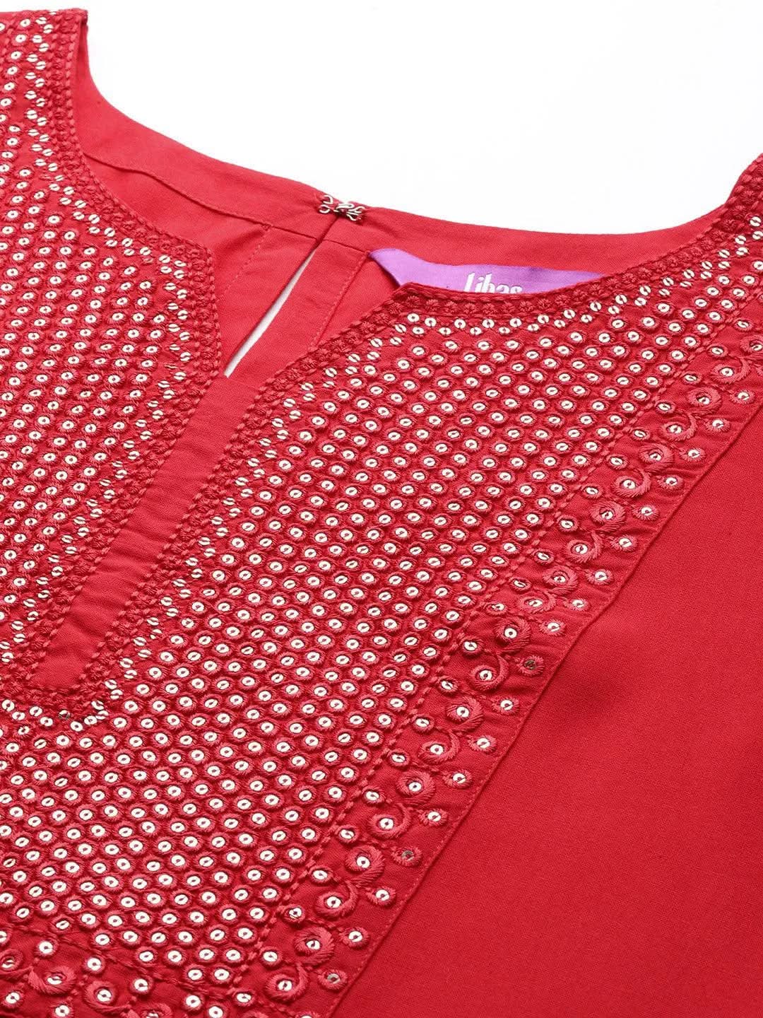 Red Yoke Design Rayon Straight Kurta - Libas 