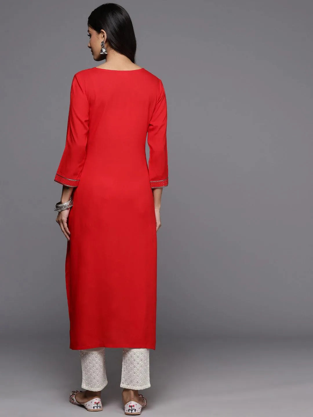 Red Yoke Design Rayon Straight Kurta - Libas 