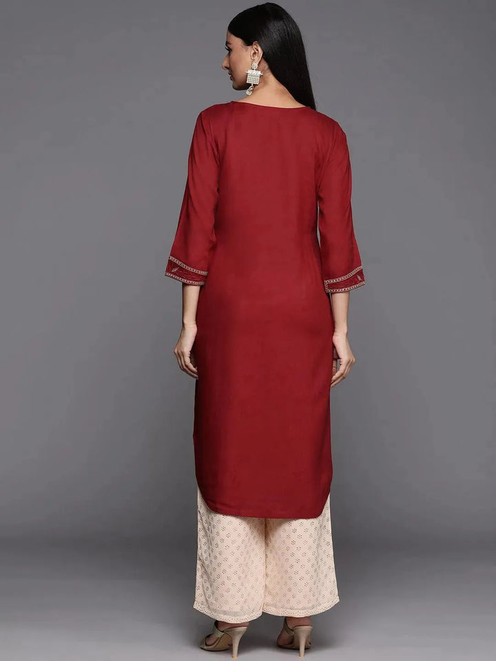 Red Yoke Design Rayon Straight Kurta - Libas