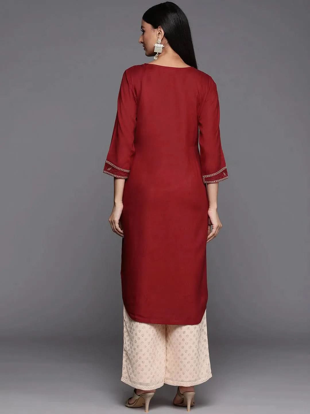 

Red Yoke Design Rayon Straight Kurta