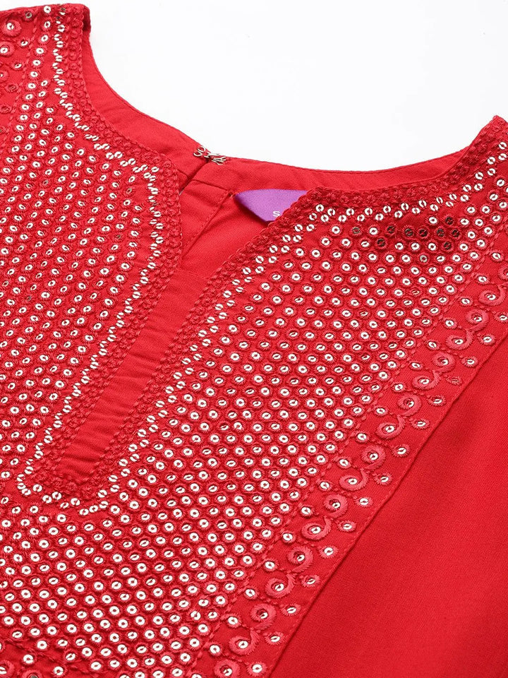 Red Yoke Design Rayon Straight Kurta - Libas