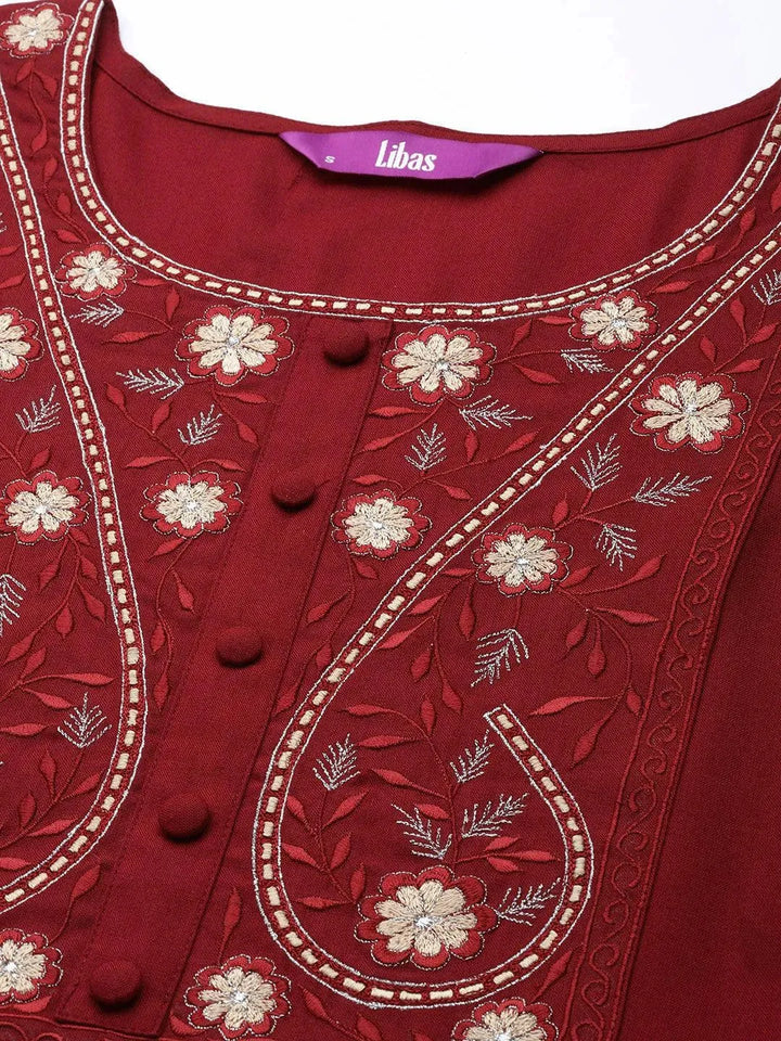 Red Yoke Design Rayon Straight Kurta - Libas