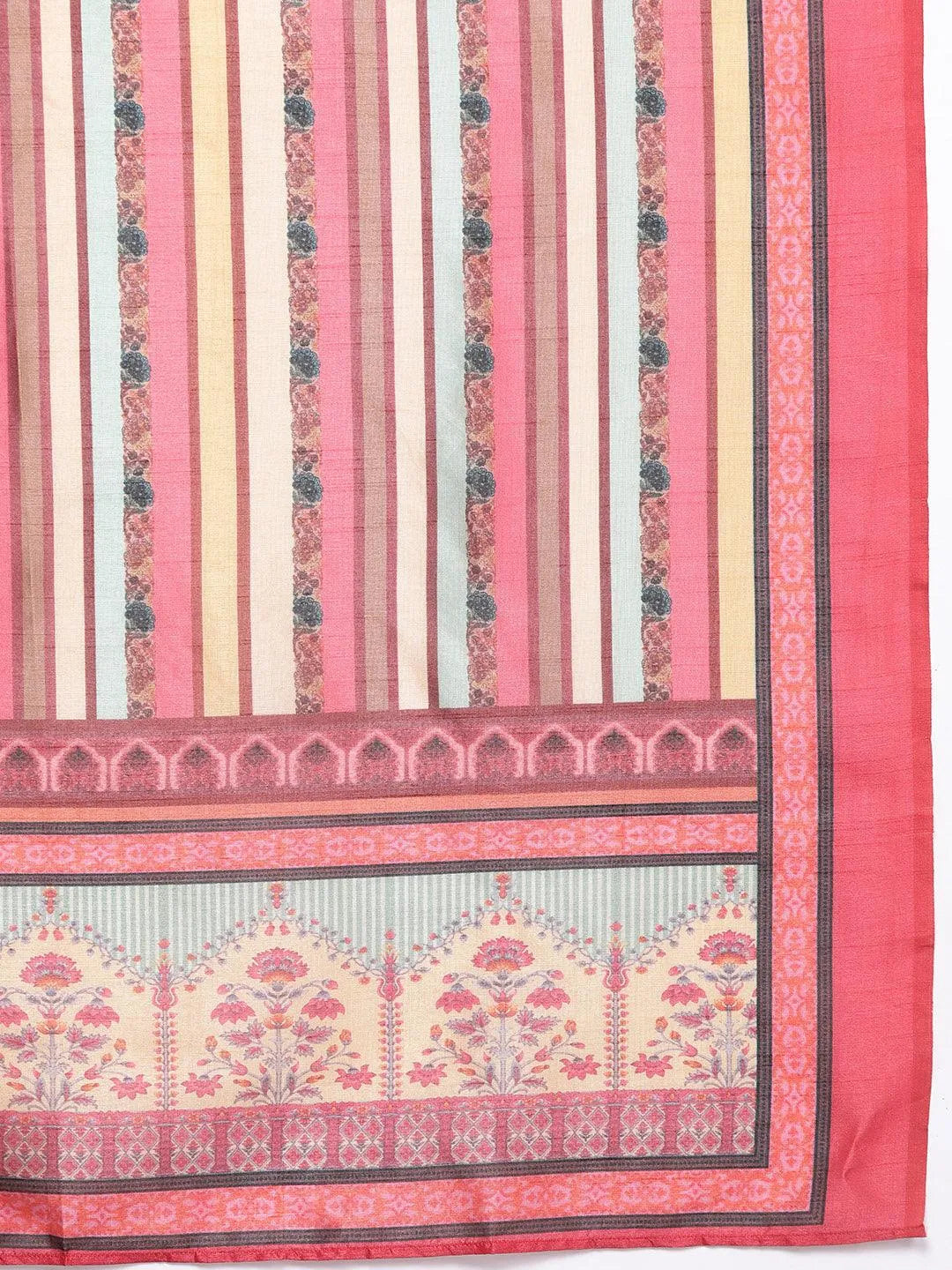 Red Yoke Design Rayon Straight Kurta With Trousers & Dupatta - Libas 