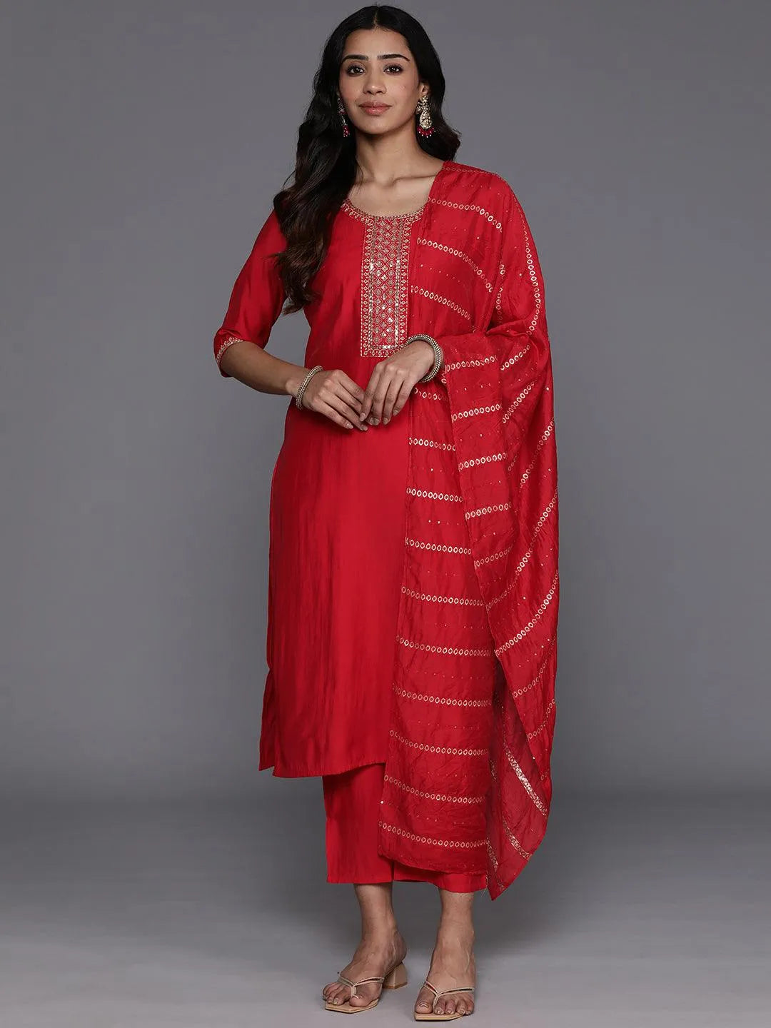 libas Red Yoke Design Silk Blend Straight Suit With Dupatta-picture-25