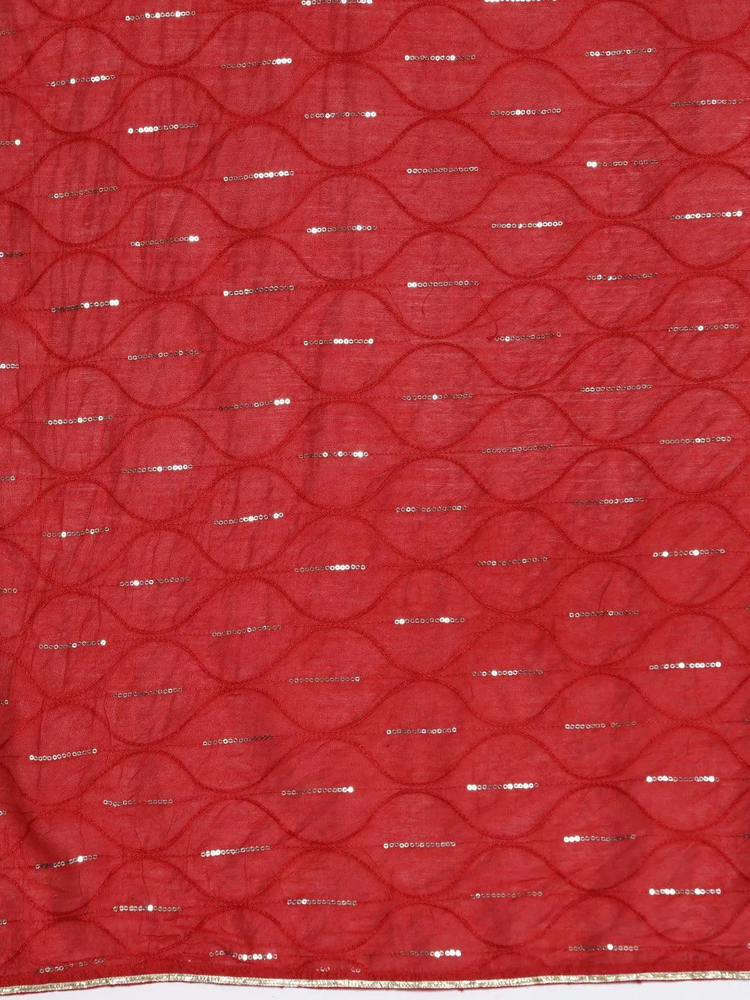 Red Yoke Design Silk Blend Straight Kurta With Trousers & Dupatta - Libas 