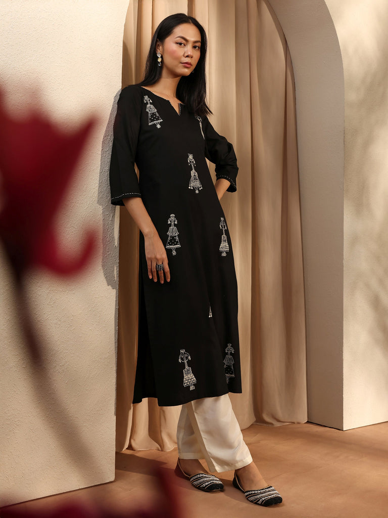 Libas Rust Embroidered Rayon Straight Kurta