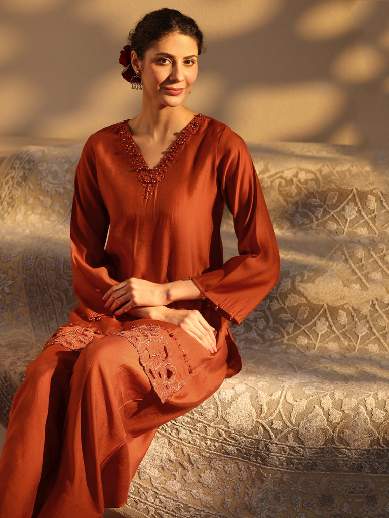 Libas Rust Brown Silk Blend Farshi Salwar Kurta Set