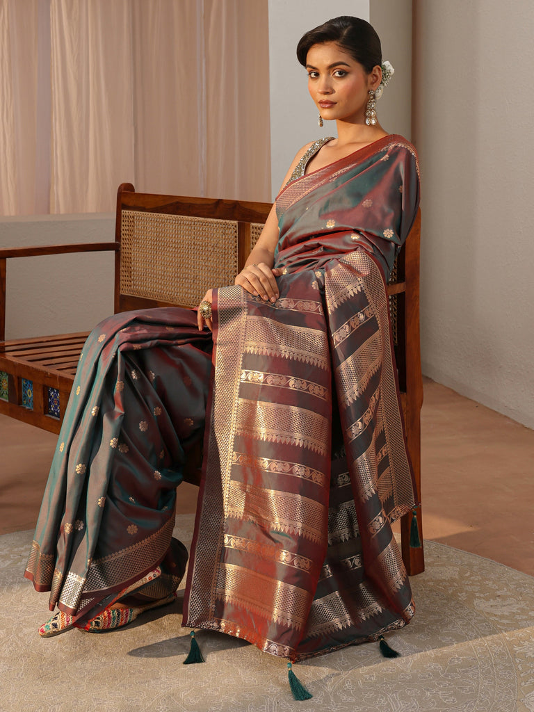 Libas Rust Kanjeevaram Silk Blend Saree