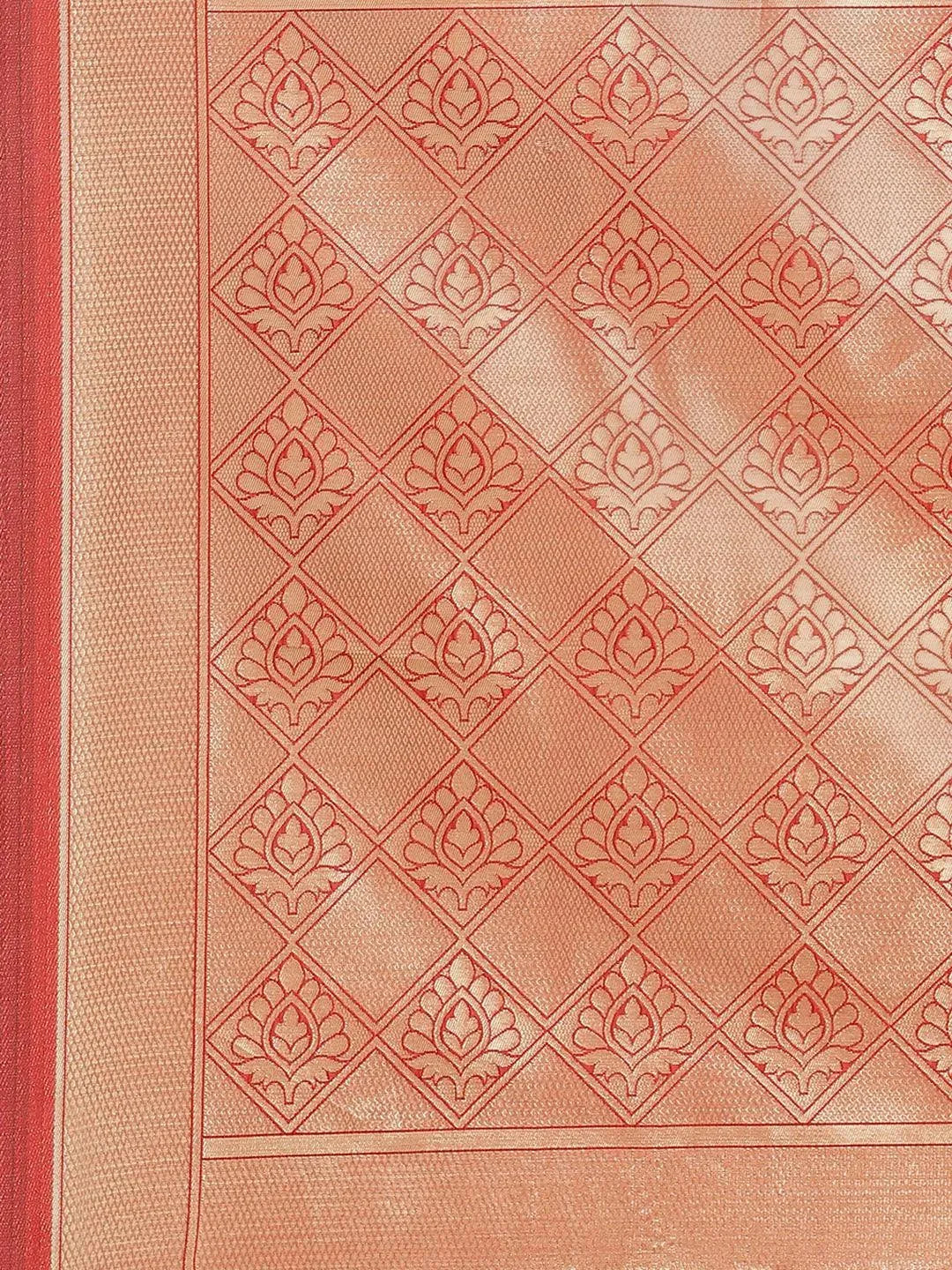 Rust Printed Brocade Saree - Libas 