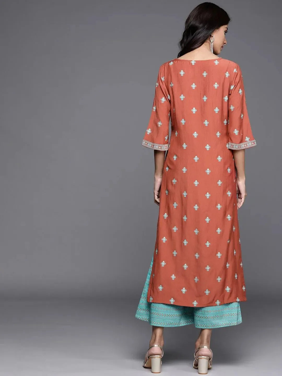 Rust Printed Chanderi Silk Kurta - Libas