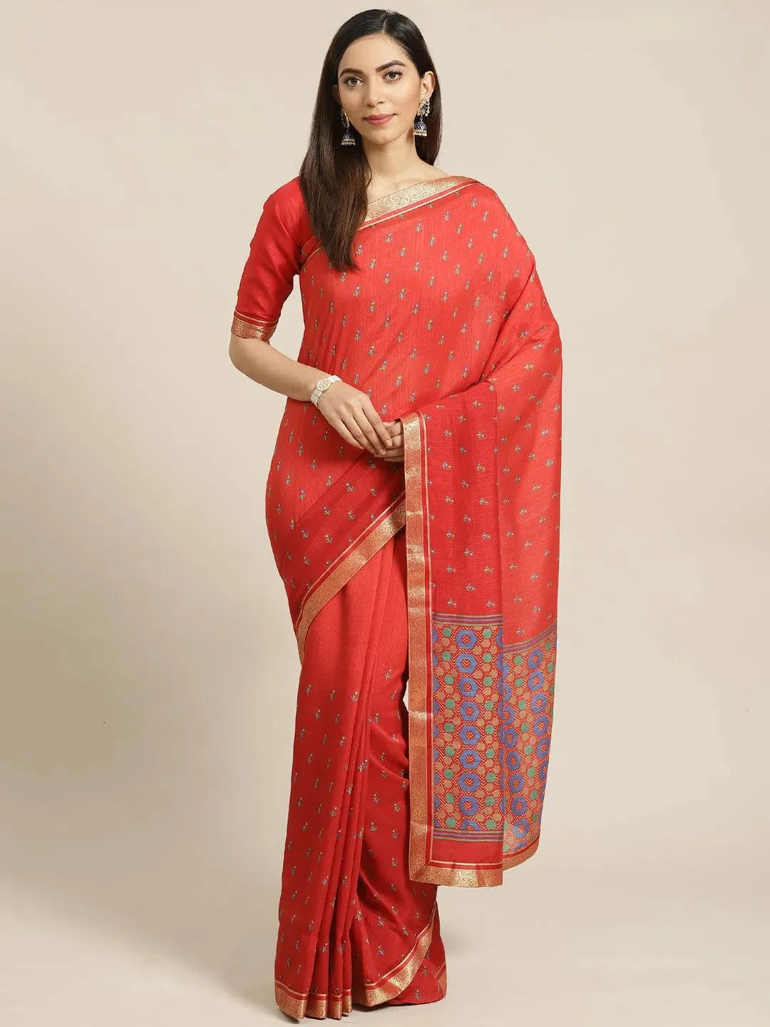 Rust Printed Chiffon Saree - Libas