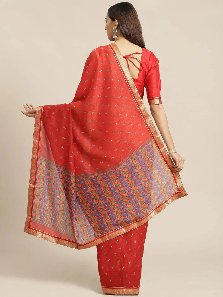 Rust Printed Chiffon Saree - Libas