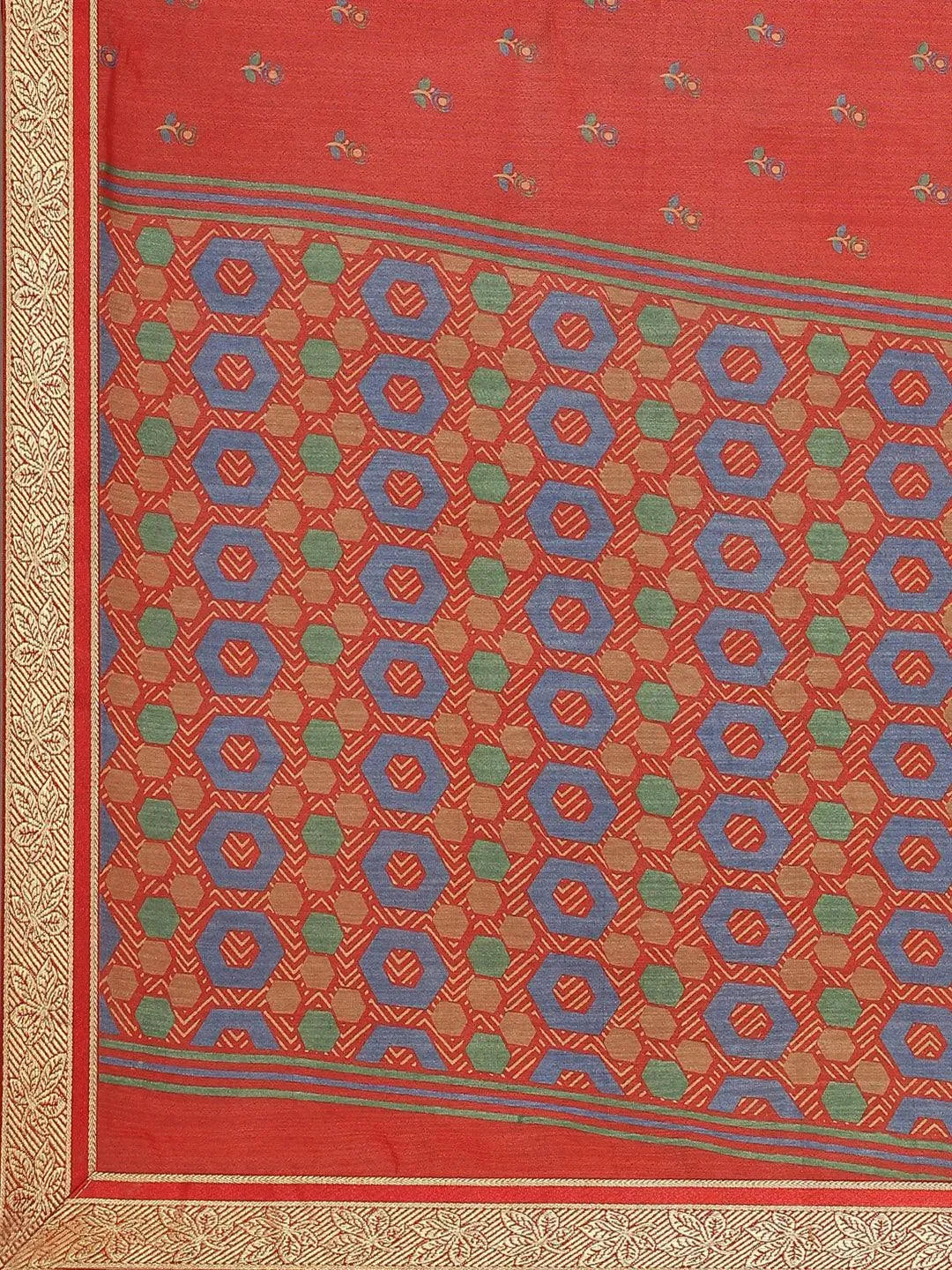 Rust Printed Chiffon Saree - Libas 