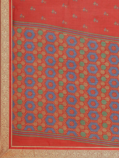 Rust Printed Chiffon Saree - Libas