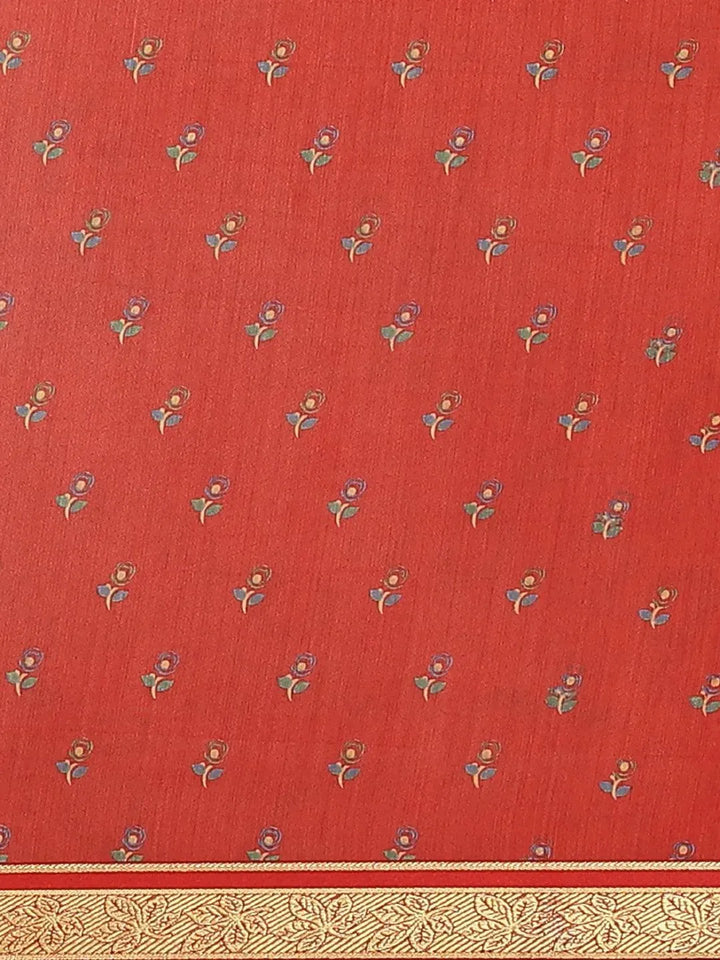 Rust Printed Chiffon Saree - Libas