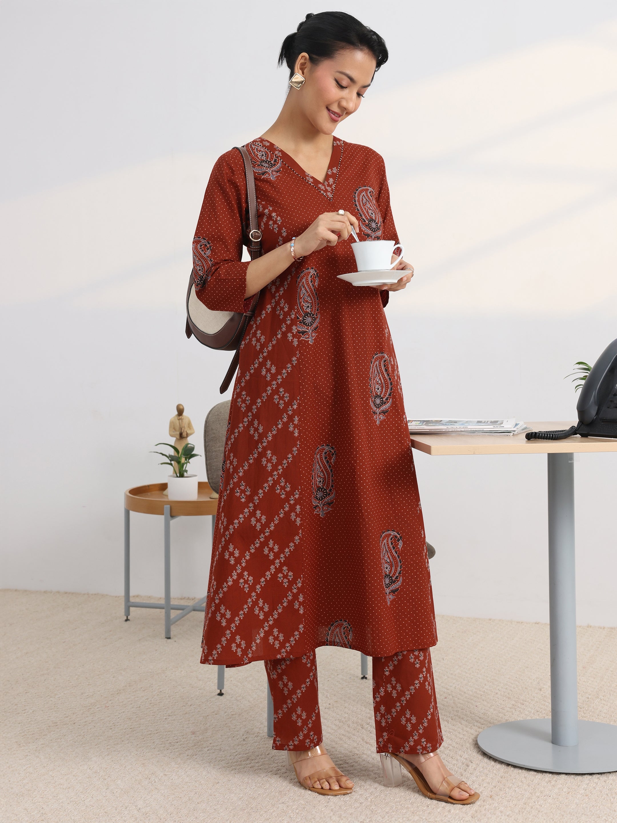 libas Gerua Rust Printed Cotton Blend A-Line Kurta Set-picture-58