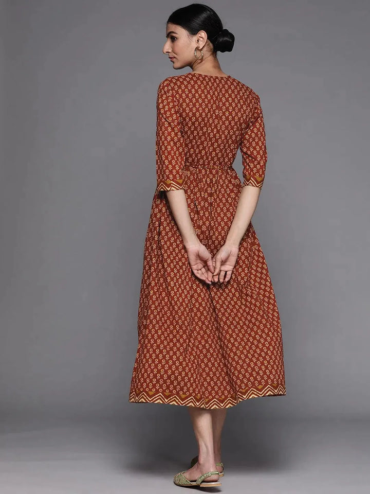 Rust Printed Cotton Dress - Libas