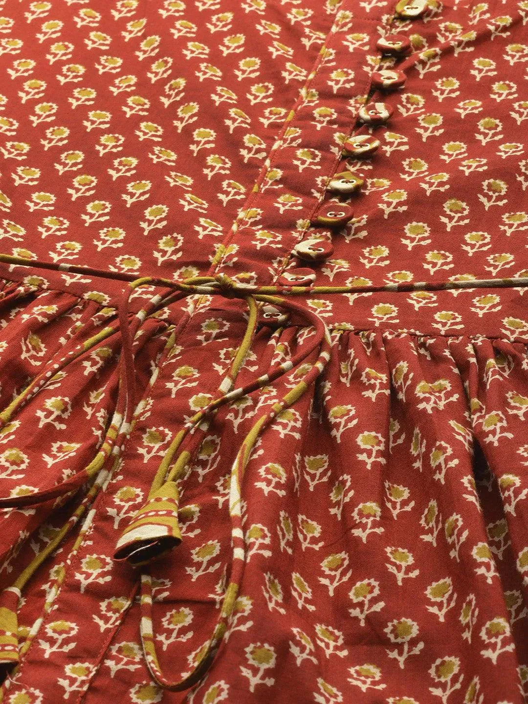 Rust Printed Cotton Dress - Libas 