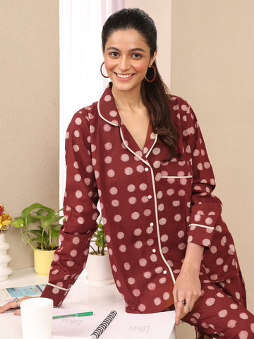 Rust Printed Cotton Night Suit