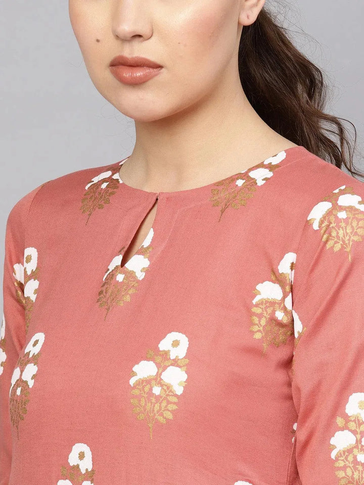 Rust Printed Cotton Kurta Set - Libas