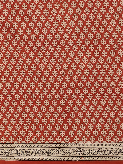 Rust Printed Cotton Saree - Libas