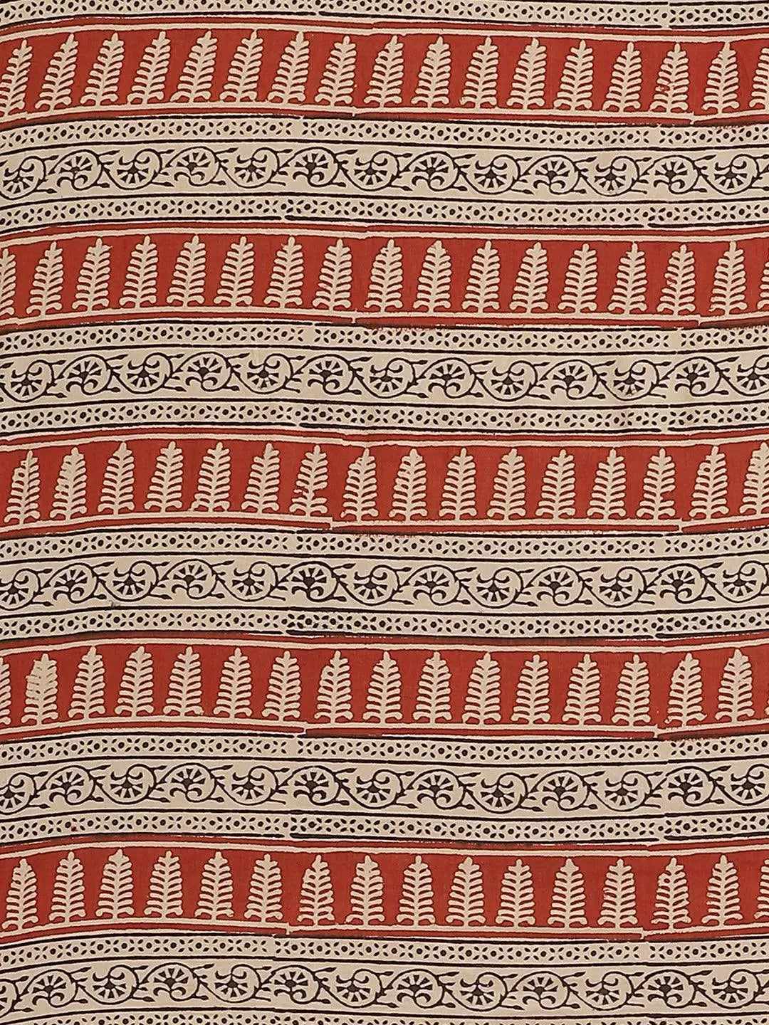 Rust Printed Cotton Saree - Libas 